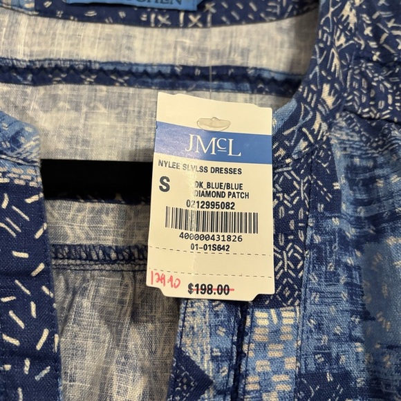 J.McLaughlin Nylee Linen Sleeveless Dress Blue Diamond Patch S NWT - Picture 4 of 9